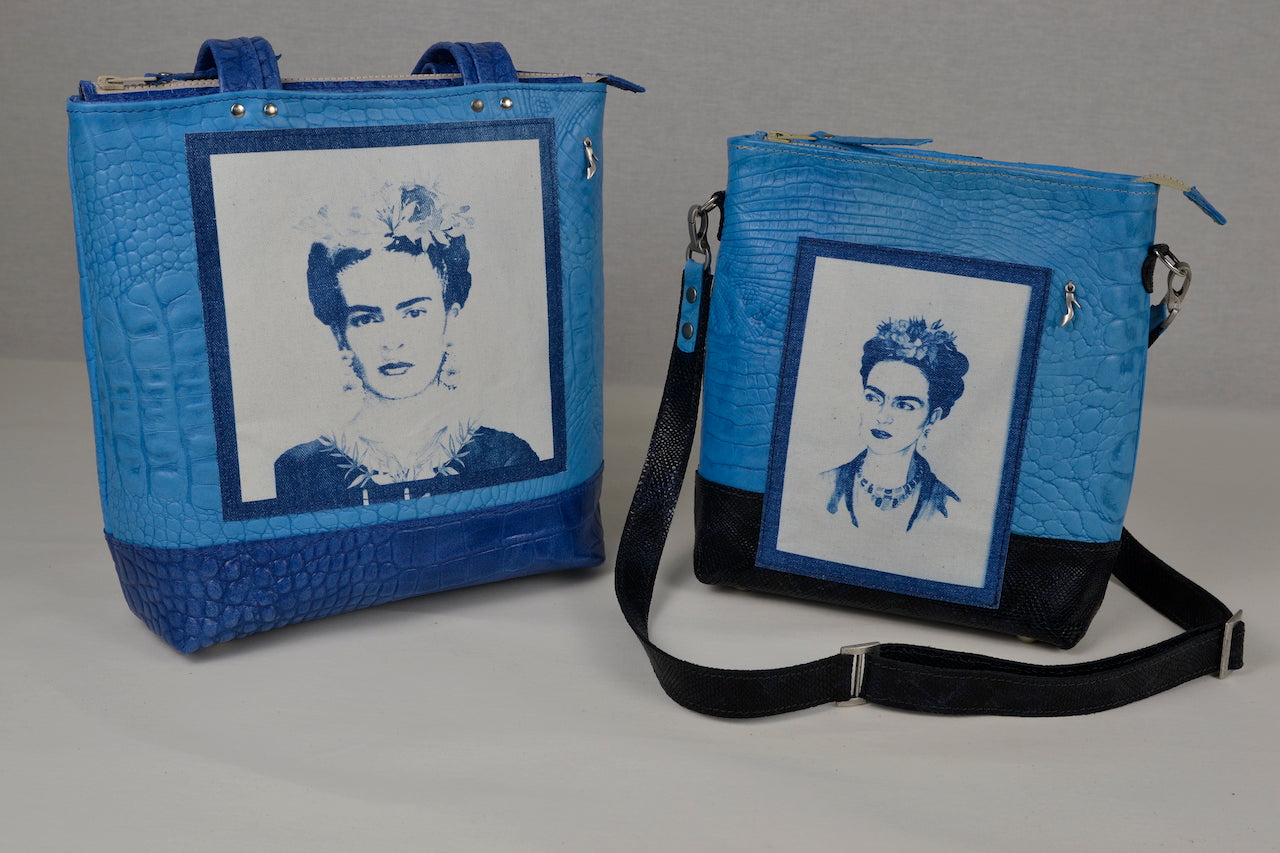 Frida Khalo schoudertas blauw groot